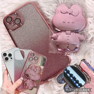 🆕 Sanrio iPhone 15 Protective Hard Case w/Hidden Mirror & Hinged Kickstand
